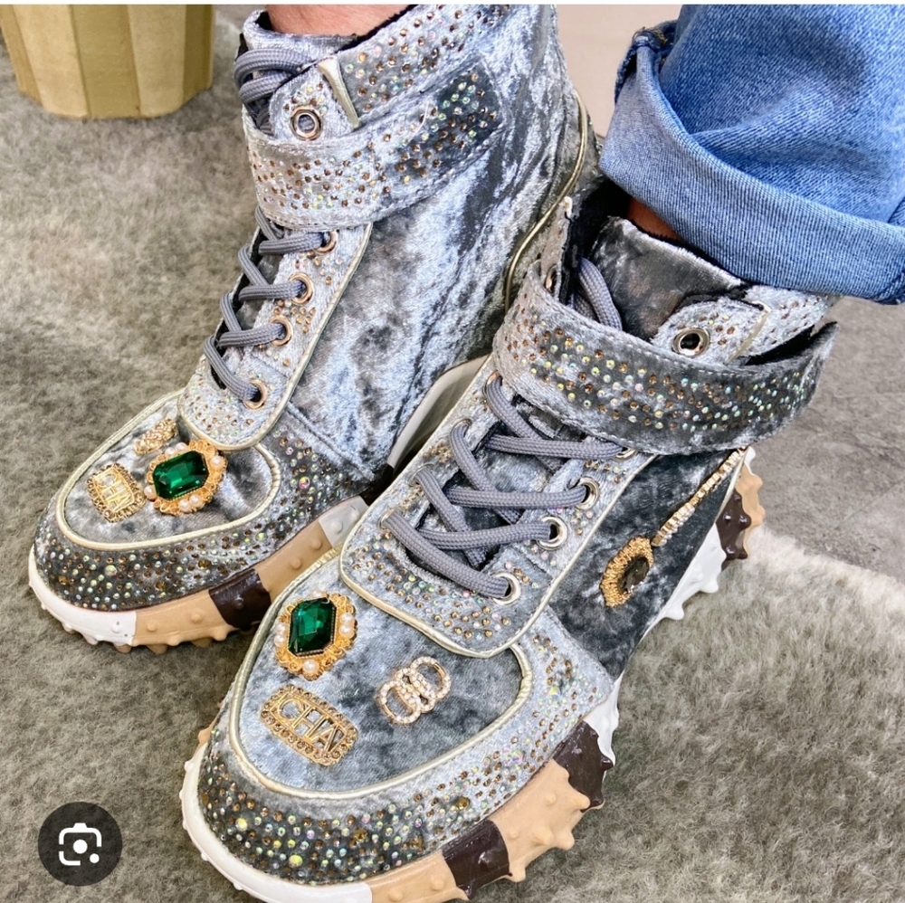 Embellished Gray High-Top Sneakers